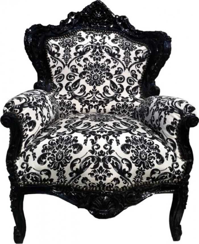 Casa Padrino Barock Sessel King im Antik Stil, Black/White Flowers, 120 x 85 x 85 cm