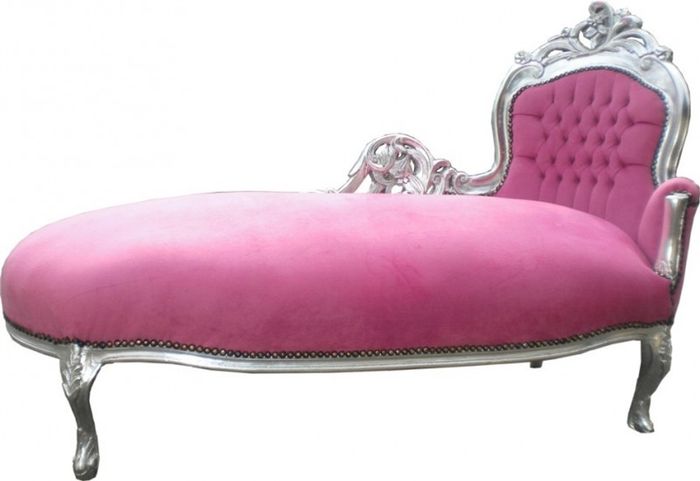 Casa Padrino Barock Chaiselongue King im Antik Stil, Rosa und Silber, Länge 155 cm