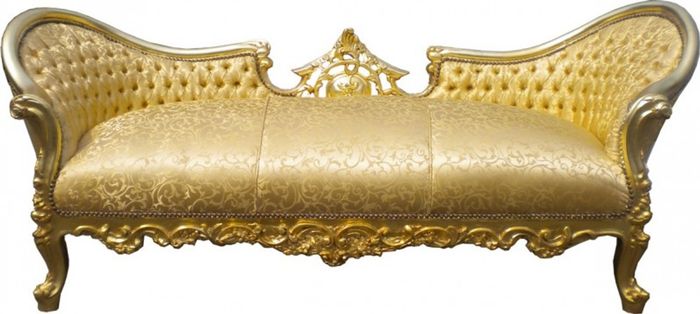 Casa Padrino Barock Sofa Garnitur Vampire Gold Muster Satin 200 x 75 x 82 cm - Handgefertigtes Unikat