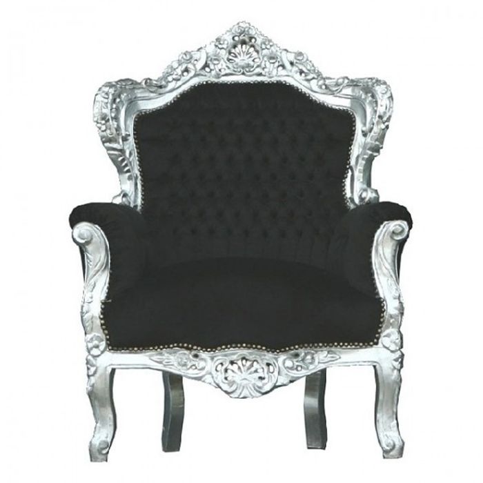 Casa Padrino Barock Sessel King Schwarz/Silber, 120 x 85 x 85 cm, Handgefertigter Luxus-Sessel