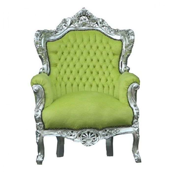 Casa Padrino Barock Sessel King im edlen Jadegrün und Silber, 120 x 85 x 85 cm