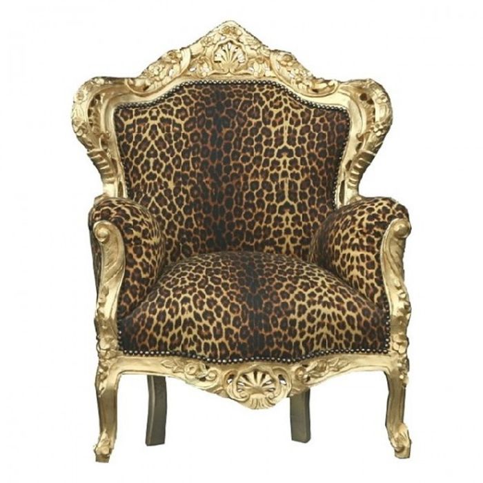 Casa Padrino Barock Sessel King im Leopardenmuster und Gold 120 x 85 x 85 cm