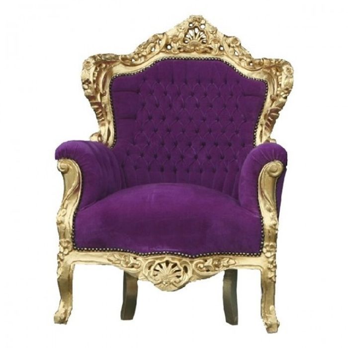 Casa Padrino Barock Sessel King im Antik Stil, Samtbezug in Lila und Holzgestell in Gold, 120 x 85 x 85 cm