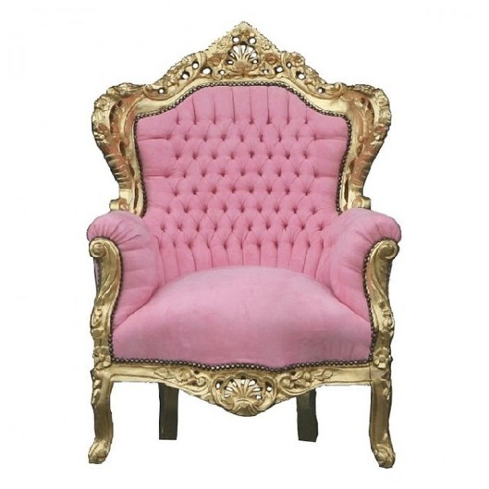 Casa Padrino Barock Sessel King Rosa/Gold - Handgefertigtes Luxusmöbel im Antik Stil - 120 x 85 x 85 cm