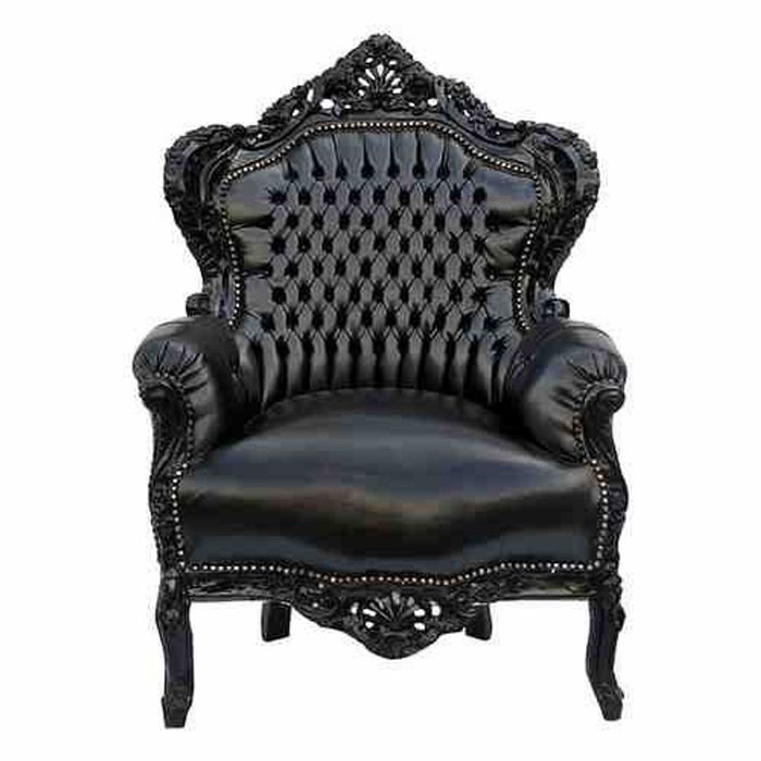 Casa Padrino Barock Sessel King Schwarz / Schwarz Lederoptik - Handgefertigter Antik Stil Sessel - 120 x 85 x 85 cm