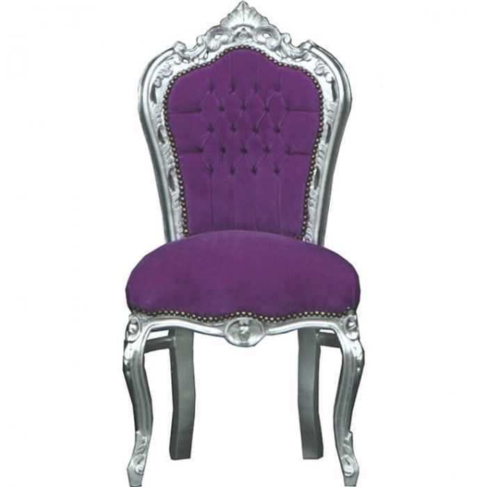 Casa Padrino Barock Esszimmer Stuhl im Antik Stil - Lila / Silber - 108 x 53 x 57 cm