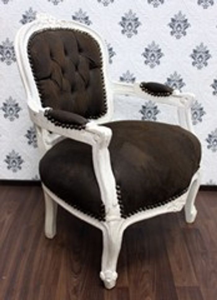 Barock Salon Stuhl Braun / Creme Lederoptik