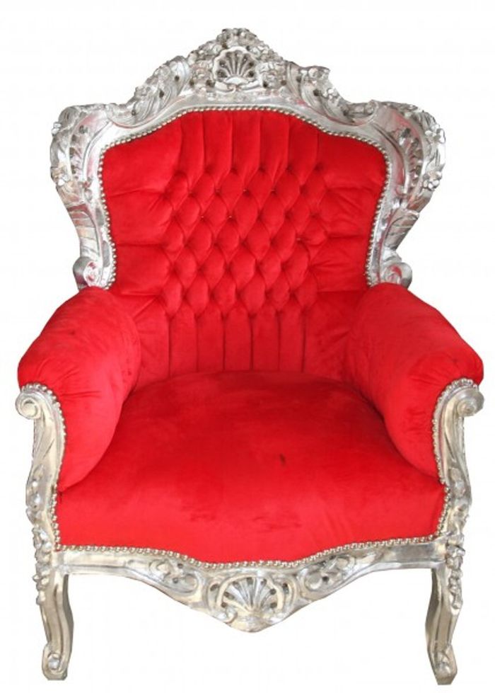 Casa Padrino Barock Sessel King im Antik Stil, Rot/Silber, 120 x 85 x 85 cm, Handgefertigtes Luxusmöbel
