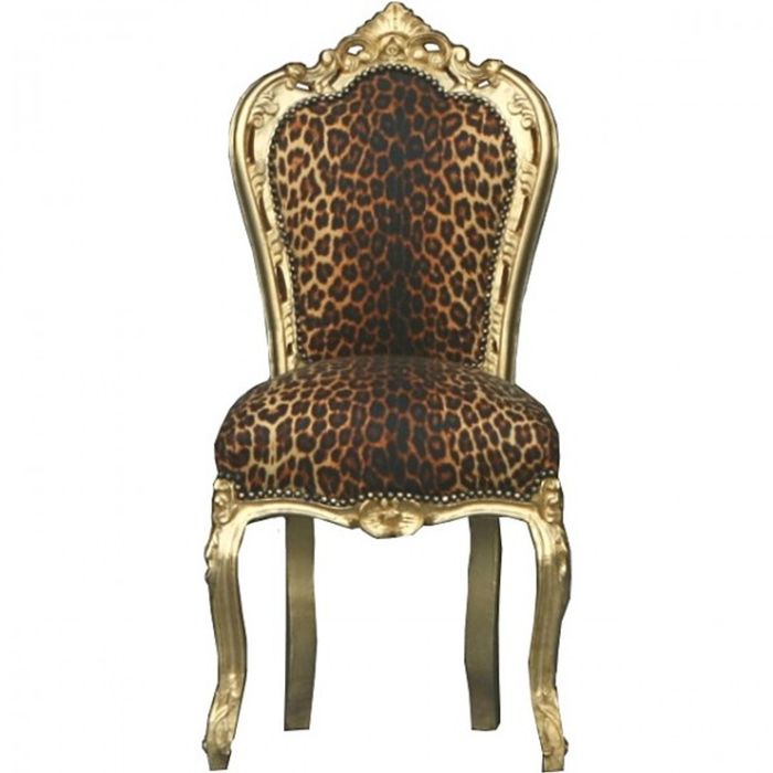 Casa Padrino Barock Esszimmer Stuhl Leopard / Gold - Möbel