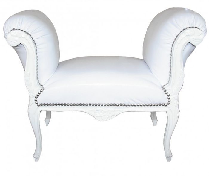 Casa Padrino Barock Schemel Hocker Weiß Lederoptik / Weiß - Sitzbank