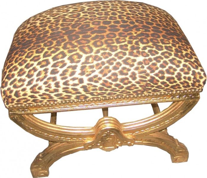 Casa Padrino Barock Sitzhocker / Kreuzhocker Leopard / Gold