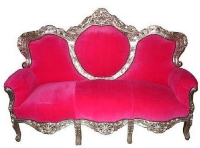 Casa Padrino Barock Lounge Sofa King im Antik Stil Pink / Silber, Breite 180 cm, Tiefe 80 cm, Höhe 120 cm