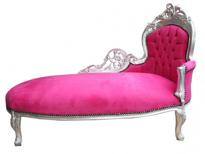 Casa Padrino Barock Chaiselongue King Pink / Silber 155 x 70 x 100 cm - Antik Stil Möbel