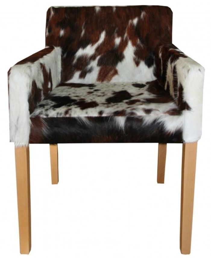 Casa Padrino Designer Esszimmer Stuhl mit Armlehnen ModEF 35 Kuhfell - Massivholz Buche - 88 x 55 x 61 cm