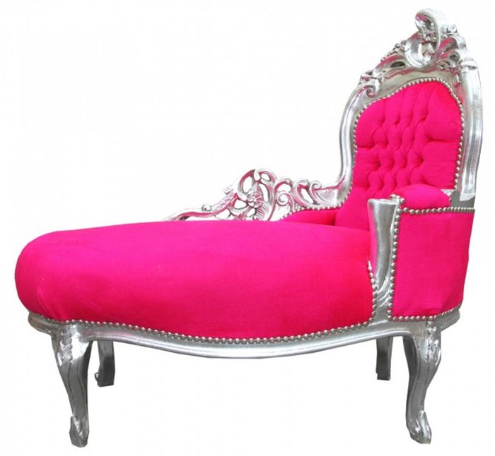Casa Padrino Barock Kinder Chaiselongue - Edles Design in Pink und Silber - 101 x 51 x H. 93 cm