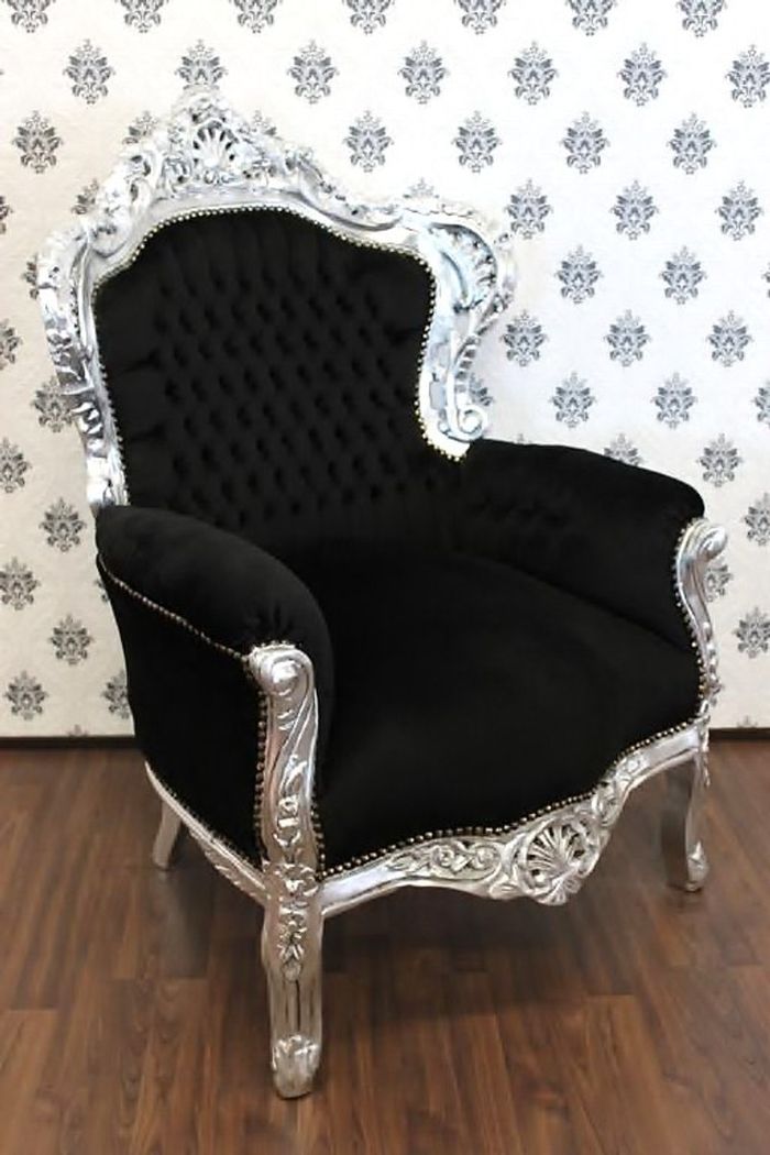 Casa Padrino Barock Sessel King im Antik Stil, Schwarz und Silber, 120 x 85 x 85 cm