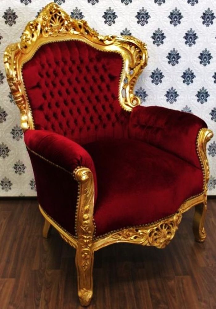 Casa Padrino Barock Sessel King im Antik Stil Bordeaux / Gold 120 x 85 x 85 cm