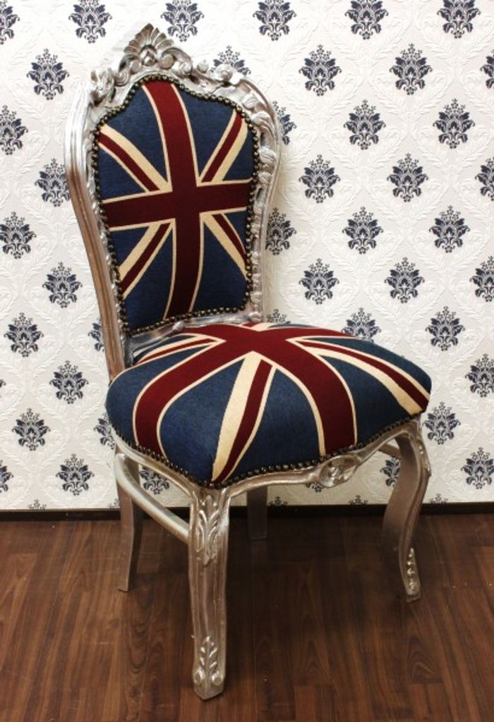 Casa Padrino Barock Esszimmer Stuhl Union Jack / Silber