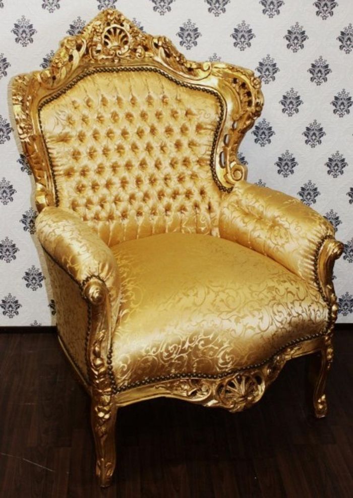Casa Padrino Barock Sessel King im antiken Stil Gold Muster / Gold 120 x 85 x 85 cm