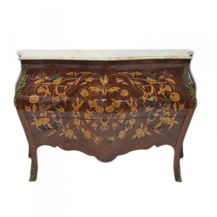 Casa Padrino Barock Kommode mit Marmorplatte, Mahagonifarben, 135 x 50 x 90 cm
