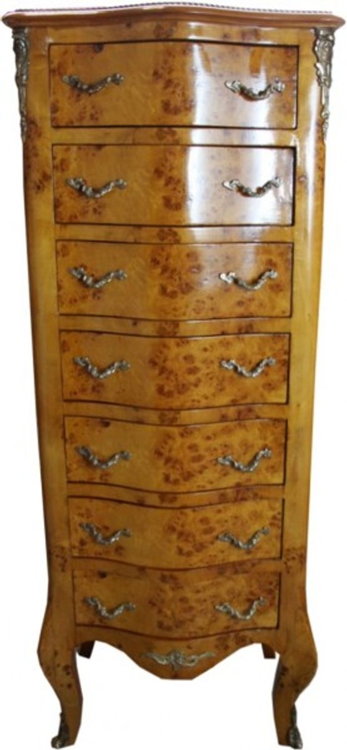 Casa Padrino Barock Kommode mit 7 Schubladen im Barockstil - Hellbraun - Breite 50 cm, Tiefe 35 cm, Höhe 115 cm