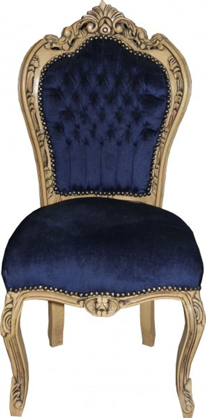 Casa Padrino Barock Esszimmer Stuhl Royalblau / Wood - Möbel