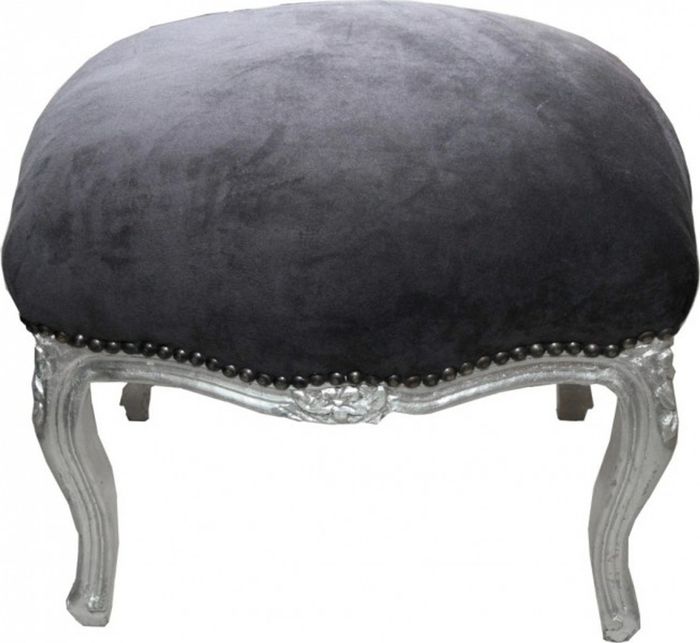 Casa Padrino Barock Fußhocker Grau / Silber Medium - Hocker - Barock Stil Möbel Antik