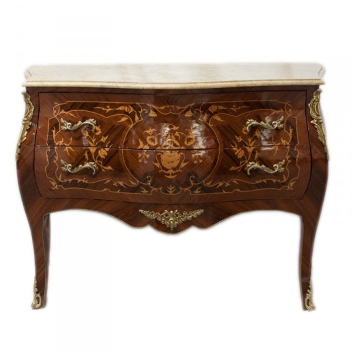 Casa Padrino Barock Kommode Mahagoni Braun mit Intarsien und Marmorplatte 100 x 45 x 85 cm