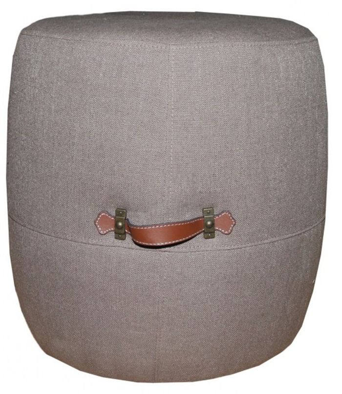 Casa Padrino Designer Sitzhocker Beige Rund mit Echtlederhandgriffen - Kolonial Stil Shabby Landhaus
