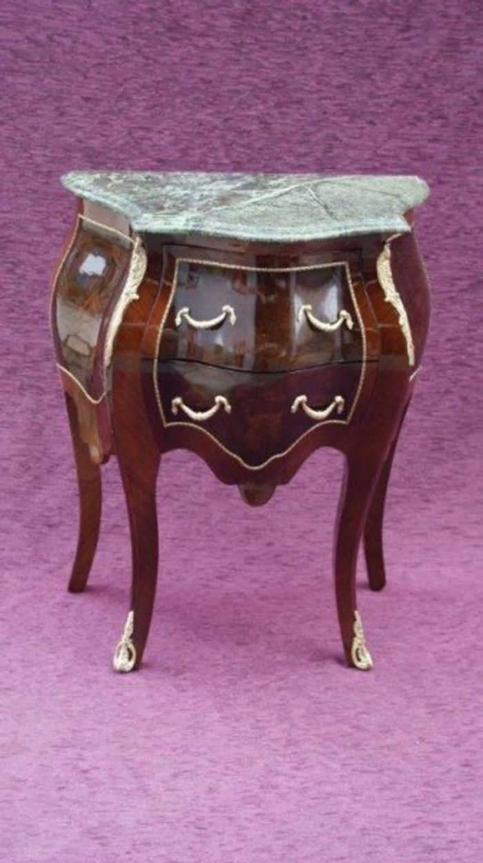 Casa Padrino Barock Kommode Mahagoni Braun mit Marmorplatte, B 59 cm x H 73 cm, handgefertigter Nachttisch im Antik Stil