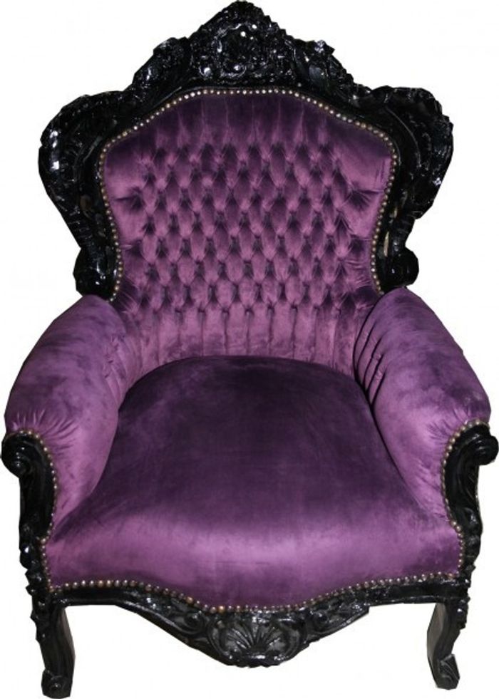 Casa Padrino Barock Sessel King in Lila und Schwarz - Luxuriöser Antik Stil Sessel aus Massivholz, 120 x 85 x 85 cm