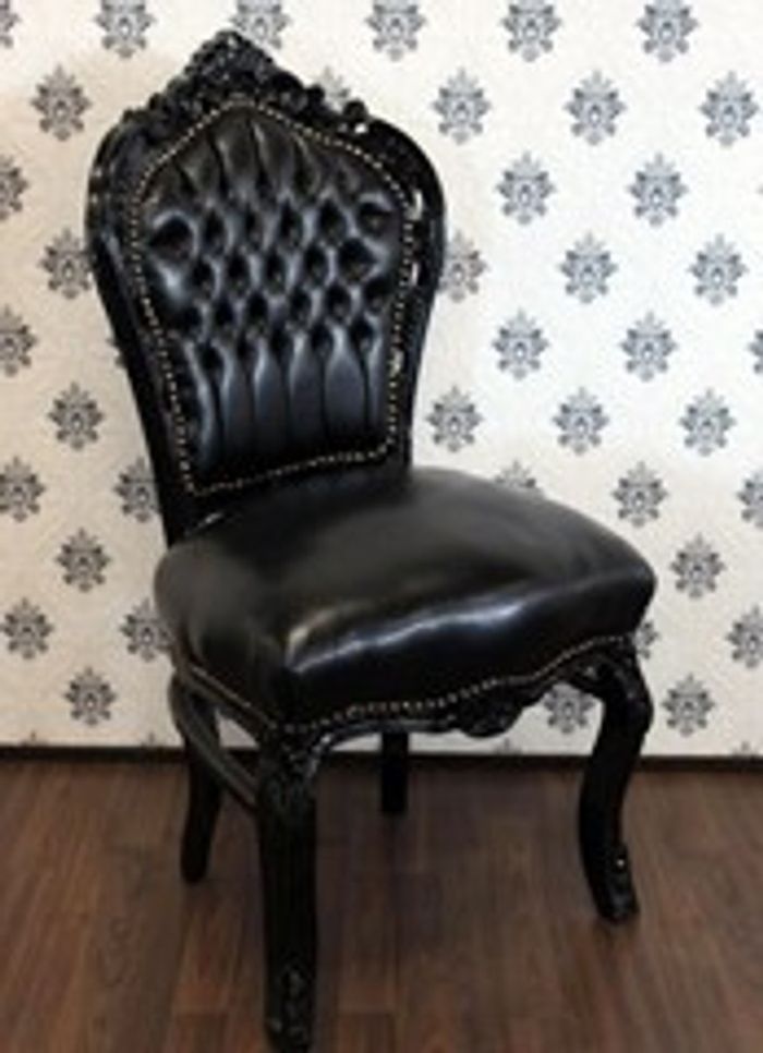 Casa Padrino Barock Esszimmer Stuhl Schwarz / Schwarz Lederoptik - Möbel Antik Stil