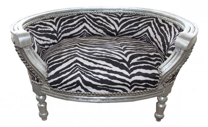 Casa Padrino Barock Hunde & Katzen Sofa im Zebra Design mit silbernem Rahmen, 71,5 x 53 x 41 cm