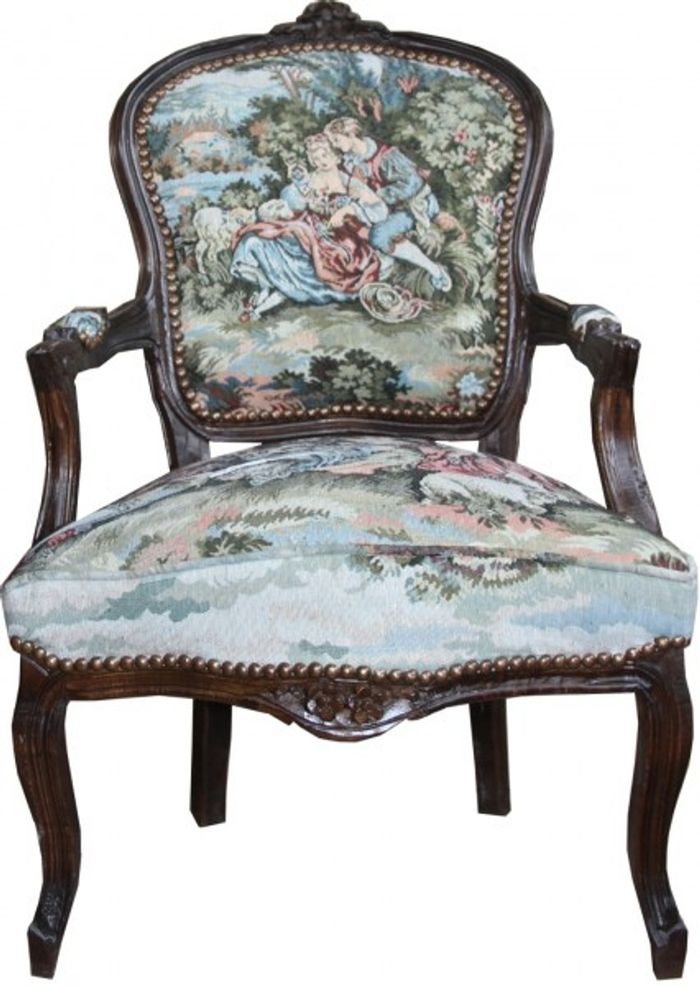 Casa Padrino Barock Salon Stuhl Gobbelin / Braun - Möbel Antik Stil