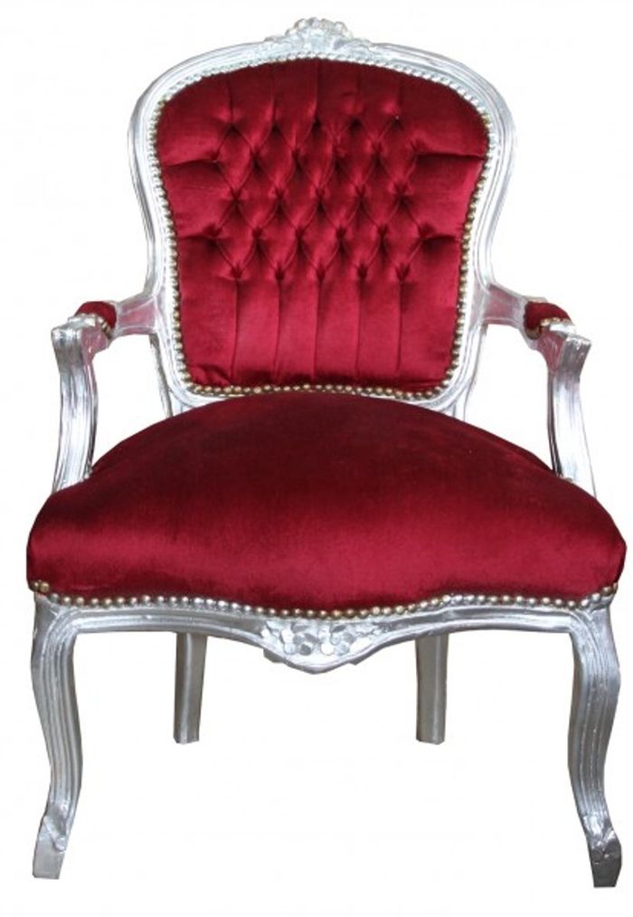Casa Padrino Barock Salon Stuhl Bordeaux / Silber - Antik Stil Möbel