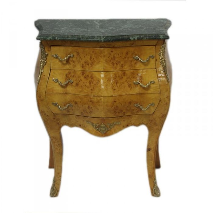 Casa Padrino Barock Kommode mit Marmorplatte aus Nussbaum, H 75 cm, B 60 cm - Nachttisch Konsole