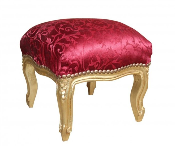 Casa Padrino Barock Fußhocker im Antik Stil, Bordeauxrot mit Muster und Gold, 39 x 39 x 34 cm