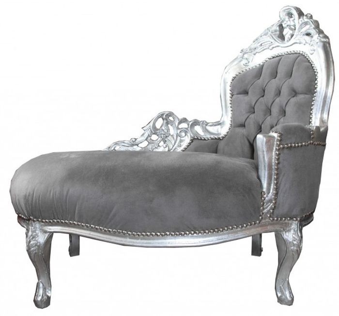 Casa Padrino Barock Kinder Chaiselongue - Edle Sitzgelegenheit in Grau und Silber, 101 x 51 x 93 cm