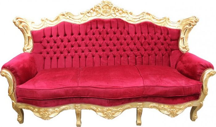 Casa Padrino Barock Sofa Master im edlen Bordeaux Rot und Gold, Breite 210 cm, handgefertigtes Luxusmöbel aus Massivholz