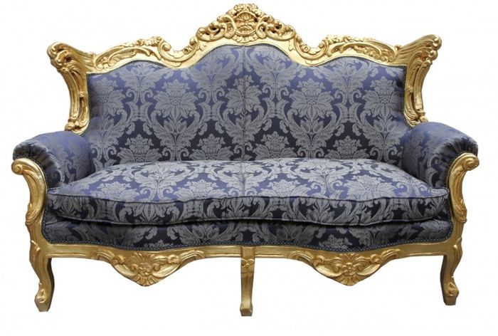 Casa Padrino Barock 2er Sofa Master Royal Blau Muster / Gold 182 x 125 x 60 cm - Wohnzimmer Couch Möbel Lounge