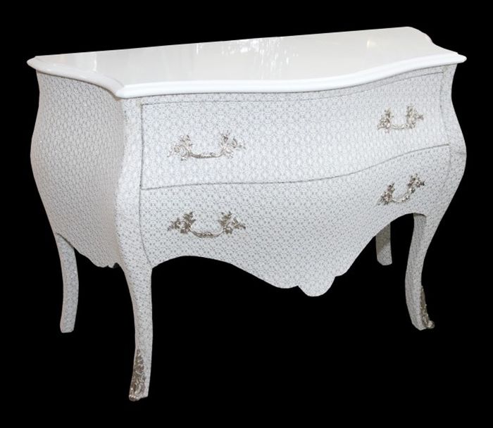 Casa Padrino Barock Kommode Weiß mit Glitzerlook 120 x 52 x 85 cm - Handgefertigtes Luxus Sideboard
