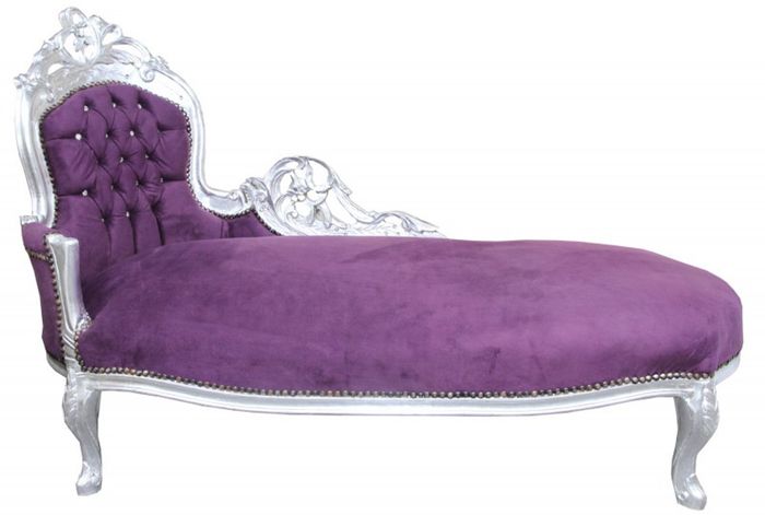 Casa Padrino Barock Chaiselongue King Lila/Silber mit Bling Bling Glitzersteinen, 155 x 70 x 100 cm