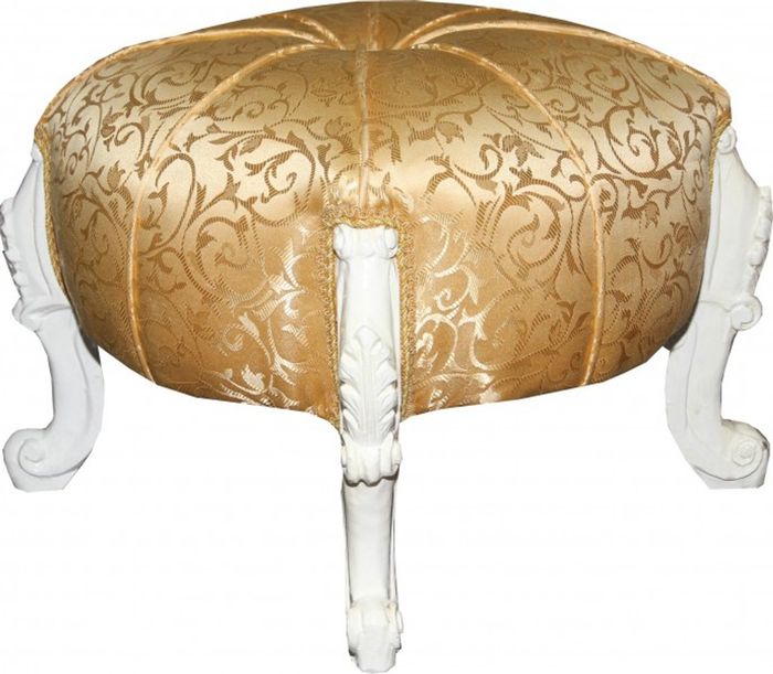 Casa Padrino Barock Sitzhocker -  Rundhocker - Gold Muster/ Weiß - Barock Möbel