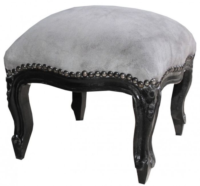Casa Padrino Barock Fußhocker Grau / Schwarz - Antik Stil Möbel - Hocker