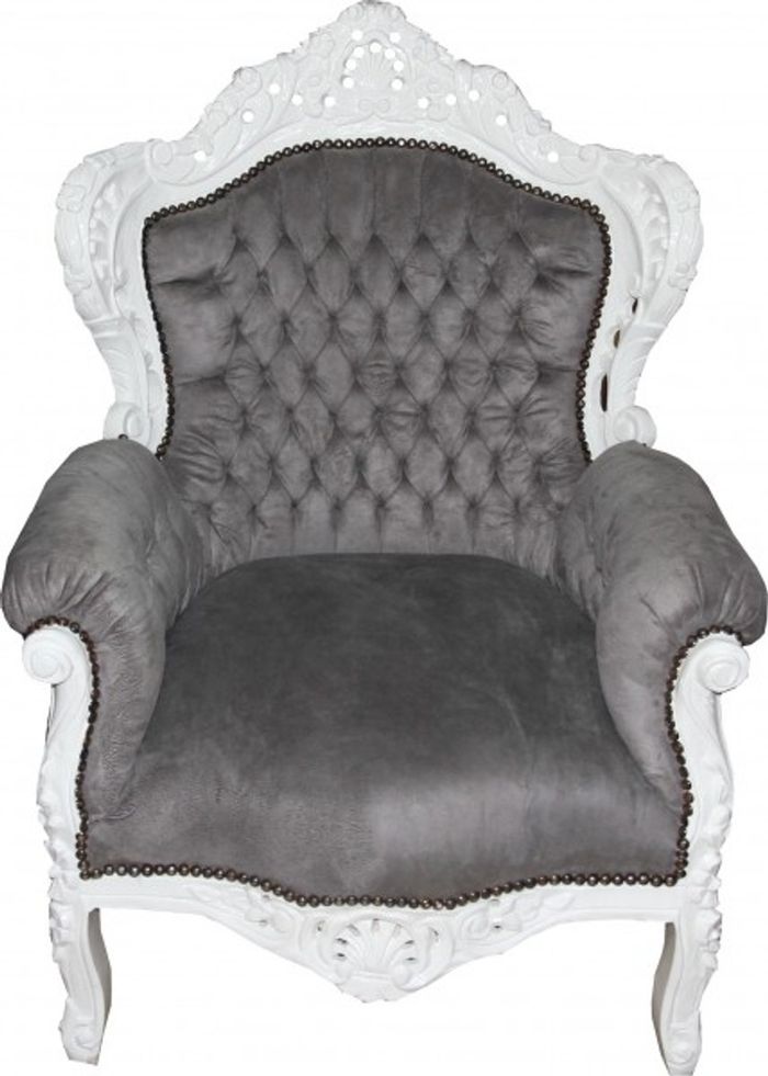 Casa Padrino Barock Sessel King im Antik Stil, Grau / Weiß, Höhe 120 cm, Breite 85 cm, Tiefe 85 cm, Handgefertigt