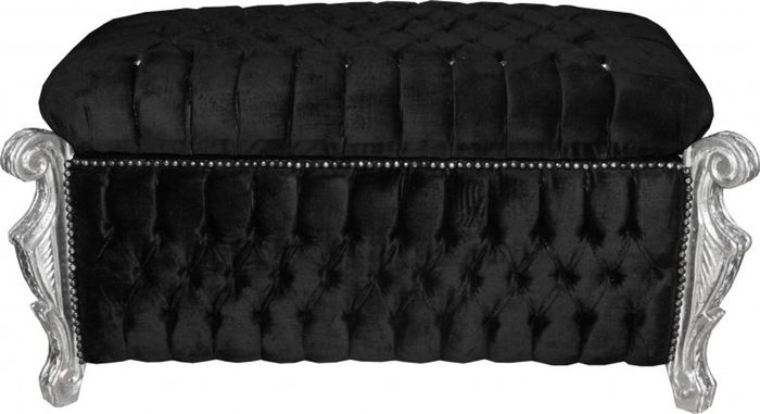 Casa Padrino Barock Sitzbank Truhe im Antik Stil Schwarz Silber mit Glitzersteinen 105 x 55 x 55 cm
