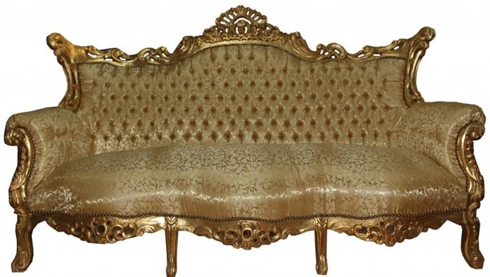 Casa Padrino Barock Sofa 3er Master Gold Muster / Gold - Antik Möbel - Breite 210 cm