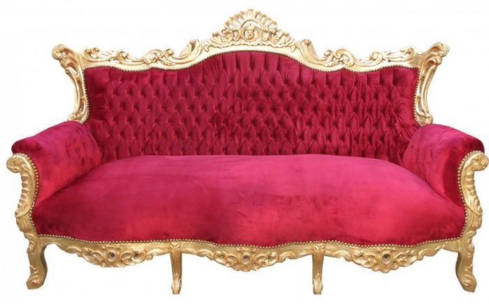 Casa Padrino Barock Sofa 3er Master im edlen Bordeaux Rot und Gold, Breite 210 cm