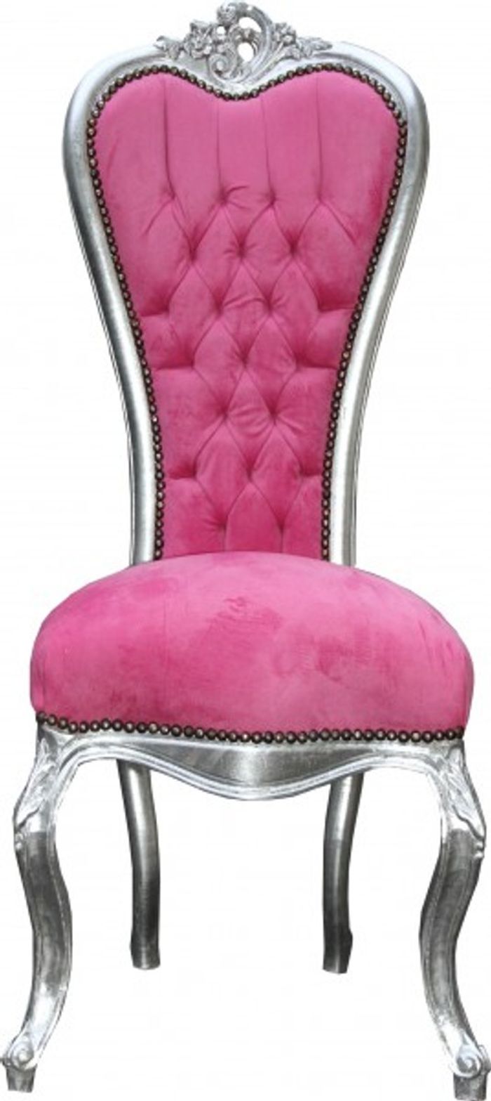 Casa Padrino Barock Thron Stuhl Queen Anne Pink /Silber - Hochlehnstuhl