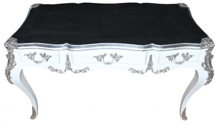 Casa Padrino Luxus Barock Schreibtisch Sekretär in Schwarz / Silber - 141 x 65 x H. 80 cm